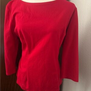 Elegant Red Fitted 3/4 Sleeve Blouse
